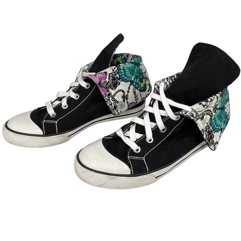 Coach Bonney Butterfly Black Hi Top Fold Over Sneakers 7 - Picture 3 of 14